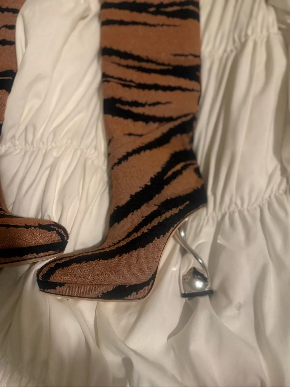 Brandon Maxwell Jacquard Brown and Black Tiger-Stripe Over-the-Knee Boots